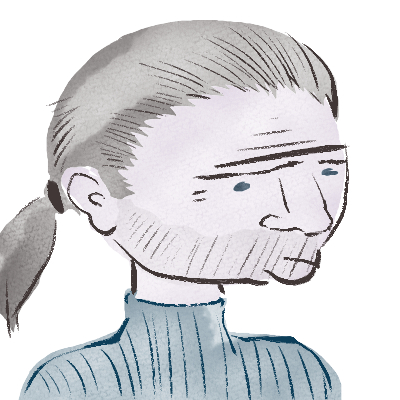 A green haired femme person with lavender skin